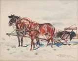 Karol Kossak, Sanie, akwarela, papier
