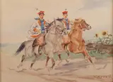 Karol Kossak, Krakowiacy na koniach, akwarela, papier, 22