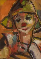 Klaun by Ludwig Klimek, olej, sklejka, sold Jan 2022