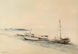Marian Mokwa, Łodzie na plaży w Sopocie, 1942 r.