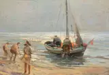 Henryk Baranowski, Przy brzegu, olej, tektura