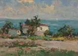 Pejzaż z Orłowa, przed 1964 r. by Eugeniusz Dzierżencki, olej, tektura, sold Jan 2022