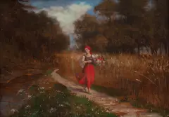Leonard Stroynowski, Dziewczyna na drodze, olej, tektura