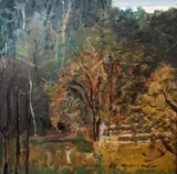Park by Wlastimil Hofman, olej, płyta, sold Jan 2022
