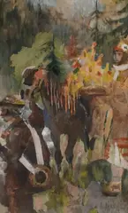 Kazimierz Sichulski, Wesele huculskie, akwarela, papier, 54