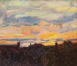 Erwin Czerwenka, Zachód słońca, 1920 r., 1920, olej, tektura, 26