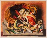 Moïse Kisling, Martwa natura z rybami, litografia barwna, papier