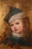 Dziewczynka w turkusowym kapelusiku, 1885 r. by Emila Dukszyńska-Dukszta, 1885, olej, złocenia, deska, sold Jan 2022
