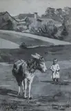 Ludwik de Laveaux, Osiołek i dziecko na łące, 1889 r., 1889, gwasz, papier