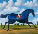 Rafał Olbiński, Secret Life of Jockey, 2019, 2019, akryl, olej, płótno