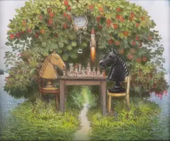 Jacek Yerka, Szachy na rafie (projekt do obrazu), 2004, 2004, kredka, ołówek, papier, 11