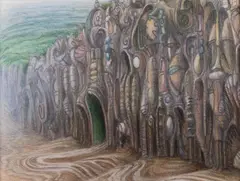 Jacek Yerka, Zapomniane przejście (projekt do obrazu), 2000, 2000, kredka, ołówek, papier, 9