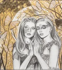 Alicja Rekowska, Zagubione cienie, 2018, 2018, kredka, tusz, złocenie, papier