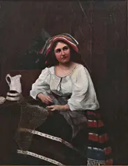 Hermann Effenberger, Młoda Włoszka przy kołowrotku, 1871 r., 1871, olej, płótno