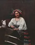 Hermann Effenberger, Młoda Włoszka przy kołowrotku, 1871 r., 1871, olej, płótno