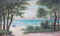 A. Pawlowski, Plaża w Sopocie, olej, płótno