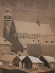 Stanisław Fabijański, Kościół Bożego Ciała w Krakowie, 1918 r., 1918, akwarela, gwasz, papier, 38
