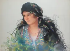 Józef Ujheli, Portret kobiety w stroju ludowym, pastel, papier