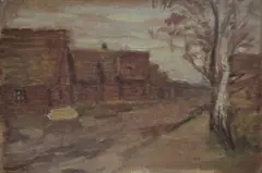 Fryderyk Pautsch, Pejzaż wiejski, olej, tektura