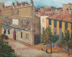 Ulica we Francji by Zofia Piramowicz, olej, sklejka, sold Sep 2021