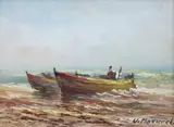 Władysław Mazurek, Łodzie, olej, płótno