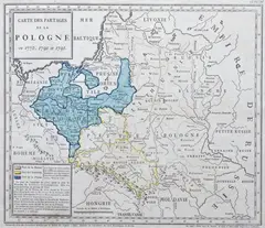 Georg Jakob Decker, Carte des partages de la Pologne en 1772, 1793 et 1795, Mapa ziem polskich, wyd. G. Wilhelm Haas, po 1795 r., miedzioryt kolorowany