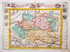Elias Baeck, Pohlen, die Länge rechnet ..., mapa pochodząca z „Der kuriose und in allen Wissenschaften nützliche Dolmetscher…”, wyd. Maschenbauer, J. A. E., Augsburg 1748 miedzioryt kolorowany w epoce