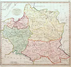 Samuel John Neele, Poland with its dismembered provinces, including Prussia, stan czwarty, po 1798 mapa pochodząca z „Universal atlas by Stackhouse” miedzioryt kolorowany w epoce