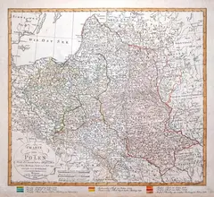 Charte von Polen by Franz Ludwig Güssefeld, stan czwarty, wyd. Geographisches Institut Weimar, 1806 miedzioryt kolorowany, wym. mapy 46, sold Feb 2022