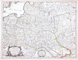 Guillaume de l’Isle, La Pologne dresée sur ce qu’en ont donne Starovolsk, Beauplan, Hartknoch..., stan czwarty, wyd. Louis Renard, Paryż 1708 miedzioryt kolorowany liniowo