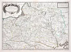 Pierre Duval, Carte de Pologne et des Estats…, mapa pochodząca z „Cartes geographiques methodiquement…”, wyd. Pierre Mariette I, Paryż 1654 miedzioryt kolorowany liniowo, 38