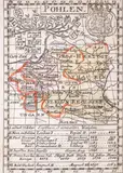 Johann Friedrich Hähn, Pohlen, mapa pochodząca z “Kurtze Erläuterung einer in Kupfer gestochenen Vorstellung des Erdbodens... “, wyd. Realsschulbuchhabdlung, Berlin 1763 miedzioryt kolorowany w epoce