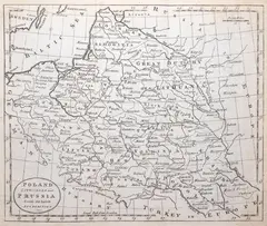 Poland Lithuania and Prussia from the latest authorities by Thomas Kitchin William Guthry, mapa pochodząca z dwunastego wydania “Grammar and present state of the several Kingdoms of the World”, wyd. Charles Dill, sold Feb 2022