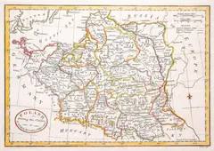 John Cary, Poland shewing the Claims of Austria, Russia & Prussia, stan pierwszy, wyd. John Fielding, Londyn 1782 miedzioryt kolorowany liniowo, 20