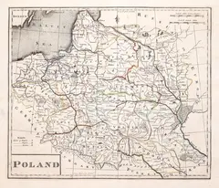 Matthew Carey, Poland, mapa pochodząca z „General Atlas”, stan czwarty, wyd. Matthew Carey, Filadelfia 1814 miedzioryt kolorowany liniowo, 31