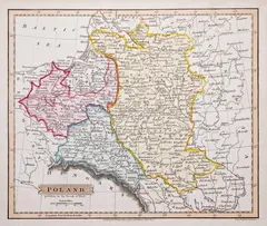 John Russell, Poland, stan pierwszy, wyd. Fisher i Dixon Nuttall, Liverpool 1814 miedzioryt kolorowany w epoce, wym. mapy 17
