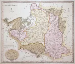 Samuel John Neele, A new & accurate map of Poland with its dismemberd Provinces, mapa pochodząca z “General Atlas”, wyd. Thomas Brown, Edynburg 1796 miedzioryt kolorowany w epoce