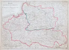 Eustache Herisson, Carte des ètats de Pologne et du Grand Duché de Lithuanie…, wyd. Paryż 1831 miedzioryt kolorowany liniowo