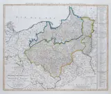 Daniel Friedrich Sotzmann, Charte vom Königreiche Preussen dem Herzogthume Warschau, stan trzeci, wyd. Geographisches Institut Weimar, 1807 miedzioryt kolorowany liniowo