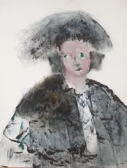 Portret na białym tle by Jadwiga Lesiecka, olej, płótno, sold Jan 2022