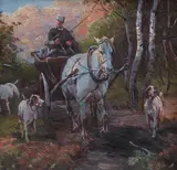 Jan Konarski, Zaprzęg, olej, tektura