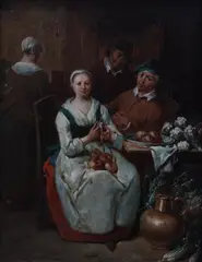 Jan Baptist Lambrechts, Scena rodzajowa we wnętrzu, olej, deska, 19