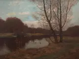 Peter Paul Müller, Pejzaż ze stawem, olej, płótno dublowane