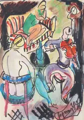 Marian Sigmund, Skrzypek i kobiety, 1978, 1978, akwarela, tusz, papier