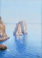 Soter Jaxa-Małachowski, Skały na Caprii, 1936 r., 1936, gwasz, papier