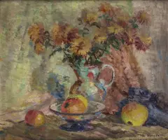 Szczepan Skorupka, Kwiaty i owoce, 1946 r., 1946, olej, tektura