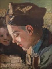 Wacław Chodkowski, Portret dziecka w rogatywce, 1920 r., 1920, olej, płótno