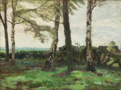 Pejzaż letni z brzozami by Ernst Hardt, olej, płótno, sold Dec 2021