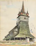 Togo Kazimierz Fałat, Kościół w Komorowicach (Wola Justowska), l.30 XX w., akwarela, papier