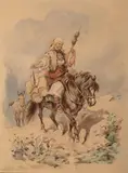 Juliusz Kossak, Hucułka i źrebak, 1889 r., 1889, akwarela, papier